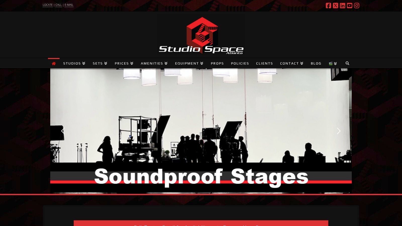 Studio Space Atlanta's website highlights its diverse range of pre-built sets and large cyclorama walls, ideal for complex commercial photo shoots.