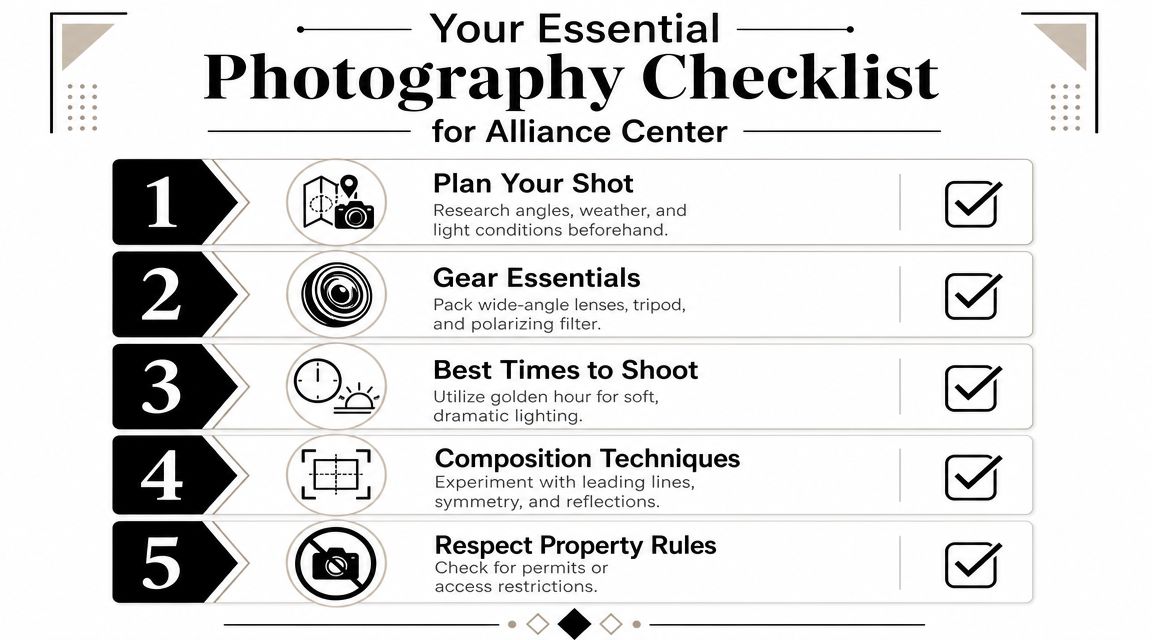 A five-step photography checklist for capturing high-quality architectural images at the Alliance Center.