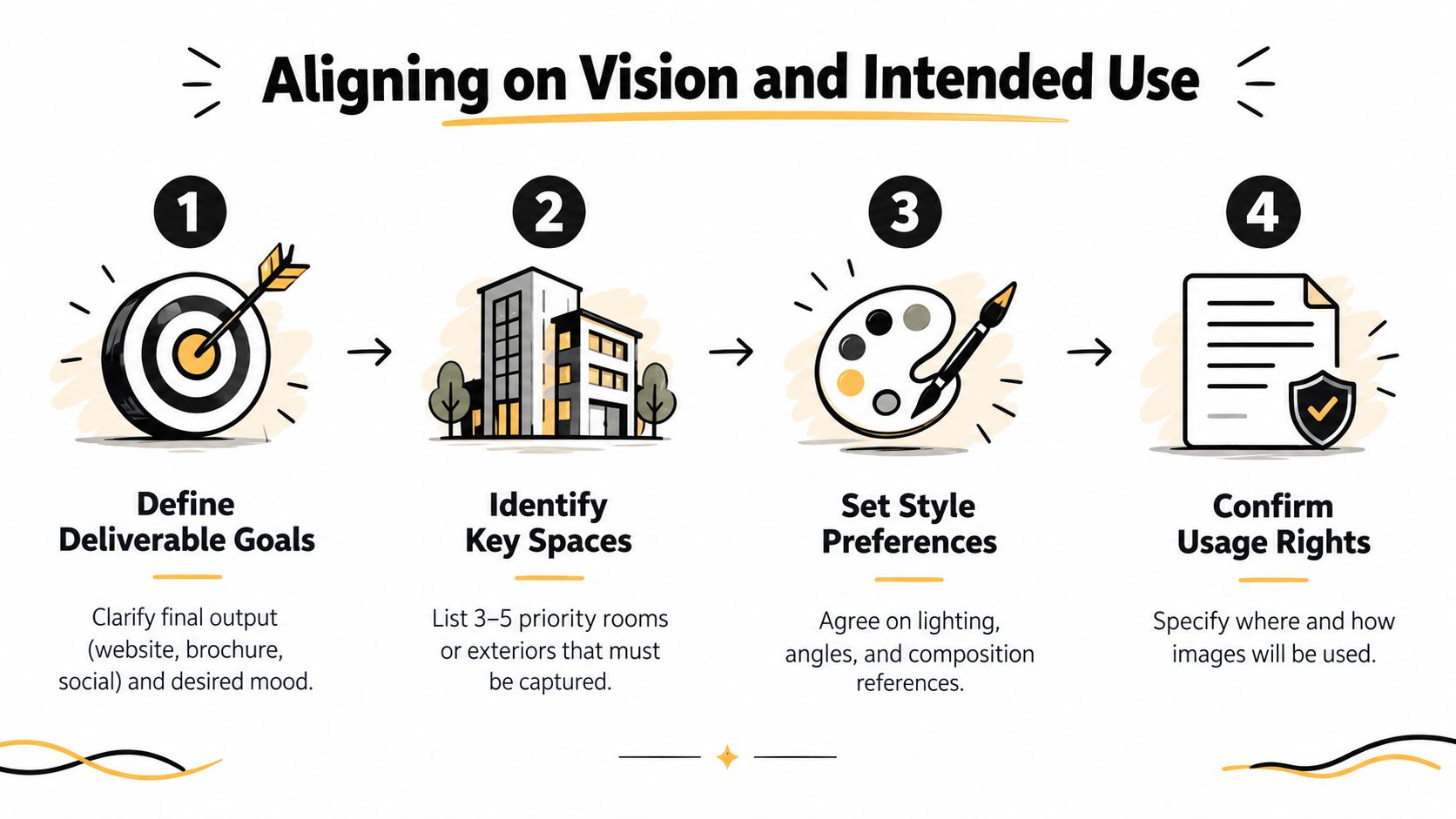 A four-step infographic illustrating the professional process for aligning on vision and project requirements with architects.